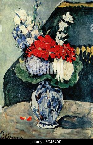 Paul CÃ©zanne - Stillleben Delfter Vase mit Blumen 1874 Stockfoto