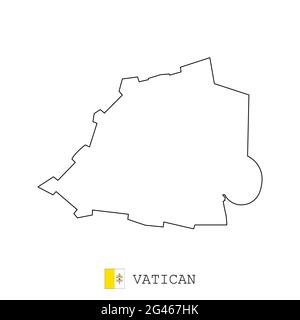 Vatikan Kartenlinie, linearer dünner Vektor einfacher Umriss e und Flagge. Schwarz auf weißem Hintergrund Stock Vektor