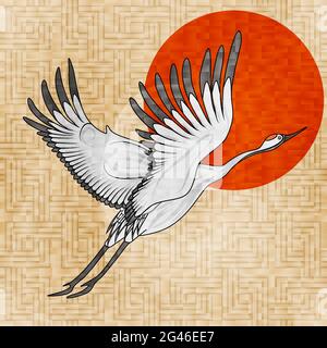 Fliegender Kran im japanischen Stil, nahtlose Illustration Stock Vektor