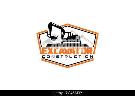 Vorlage für Bagger-Logo. Schwere Ausrüstung Logo Vektor für Bauunternehmen. Kreative Baggerillustration für Logo. Stock Vektor