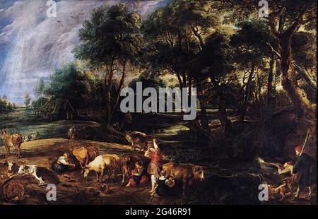 Peter Paul Rubens - Landschaft Kühe Wildblumen 1630 Stockfoto