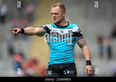 Leigh, Großbritannien. Juni 2021. Adam Swift (21) von Hull FC während des Vorspiels in Leigh, Großbritannien am 6/19/2021. (Foto von Craig Thomas/News Images/Sipa USA) Quelle: SIPA USA/Alamy Live News Stockfoto