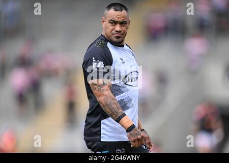 Leigh, Großbritannien. Juni 2021. Mahe Fonua (5) von Hull FC während des Vorspiels in Leigh, Großbritannien am 6/19/2021. (Foto von Craig Thomas/News Images/Sipa USA) Quelle: SIPA USA/Alamy Live News Stockfoto