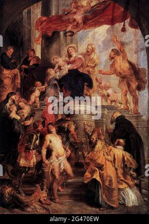 Peter Paul Rubens - Jungfrau Kind Thront Heiligen 1628 Stockfoto