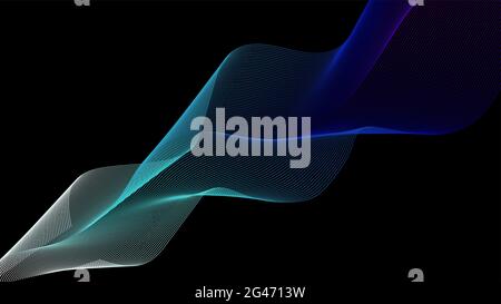 Schwarzer abstrakter Hintergrund mit blauem Rauch. Desktop-Bildschirmschoner, Präsentation, Werbebanner, Spiel-Download. Zerknittertes, durchscheinendes Mesh-Material auf dunklem Bac Stock Vektor