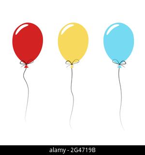 Set von bunten Feiertagsballons auf einem Schnürsenkel. Einfache helle, flache Illustration. Elemente, Cliparts, Objekte, Elemente für die Gestaltung von Grußkarten, Stock Vektor