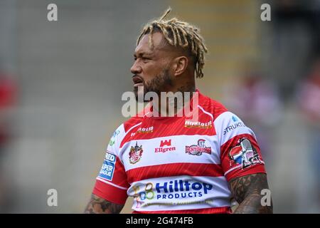 Leigh, Großbritannien. Juni 2021. Junior Sa'U (4) von Leigh Centurions während des Spiels in Leigh, Vereinigtes Königreich am 6/19/2021. (Foto von Craig Thomas/News Images/Sipa USA) Quelle: SIPA USA/Alamy Live News Stockfoto