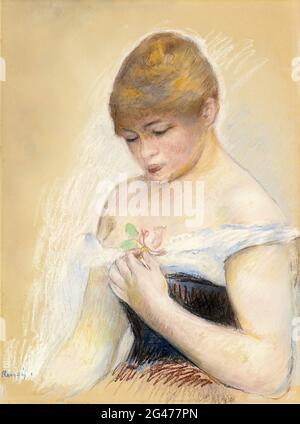 Pierre-Auguste Renoir - Jeune Femme Tenant Une Fleur Portrait De Jeanne Samary Stockfoto