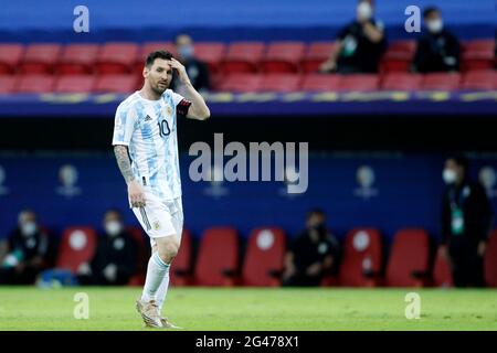 Brasilia, Brasilien. Juni 2021. 18. Juni 2021; Mane Garrincha Stadium, Brasilia, Distrito Federal, Brasilien; Copa America, Argentina versus Uruguay; Lionel Messi aus Argentinien Kredit: Action Plus Sports Images/Alamy Live News Stockfoto