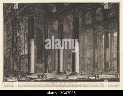 Pantel vom Pantheon in Rom; Veduta Interna del pronao del Panteon; Gesichter auf Rom; Vedute di Roma Disegnate Ed Incise da Giambattista Piranesi Architetto ve (Nez) Iano. Blick in die Pantheon in Rom. Titel und erläuternde Liste der Buchstaben in Undermarge. Stockfoto