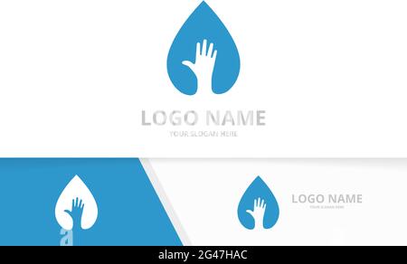 Vector Wasser und Hand Logo Kombination. Einzigartige Designvorlage für das Logo des Öltropfens. Stock Vektor