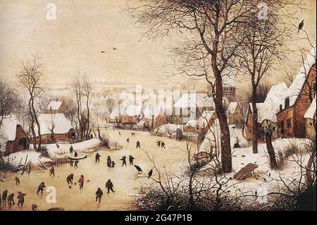 Pieter Bruegel der Ältere - Winterlandschaft Skater Vogelfalle 1565 Stockfoto