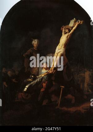 Rembrandt Harmenszoon Van Rijn - Christus am Kreuz auferstanden Stockfoto