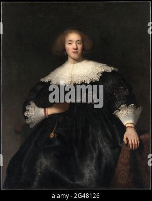 Rembrandt Harmenszoon Van Rijn - Porträt einer jungen Frau mit einem Fächer Stockfoto