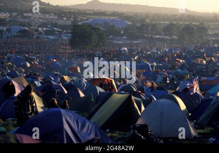 Zeltlager in Glastonbury 1998 Festival, Pilton, Somerset, England Stockfoto