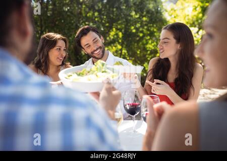 Gruppe von Freunden zu Mittag Stockfoto