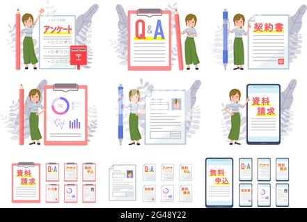 Eine Reihe von Casual Fashion Frauen und verschiedene documents.IT ist Vektorgrafik so einfach zu bearbeiten. Stock Vektor