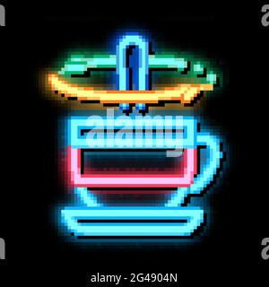 Rührlöffel in einer Tasse Tee Neon leuchten Symbol Illustration Stock Vektor