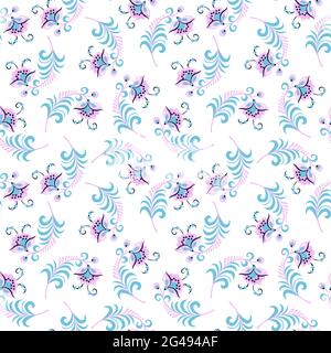 Vektor-Illustration nahtlose Muster - Gartenblumen und Pflanzen Blätter auf weißem isolierten Hintergrund. Vektorgrafik Stock Vektor