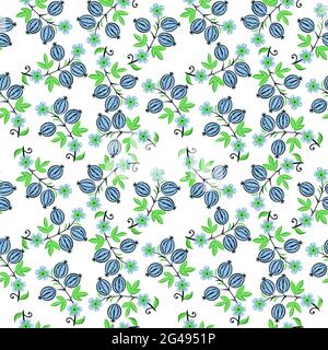 Vektor-Illustration nahtlose Muster - Gartenblumen und Pflanzen Blätter auf weißem isolierten Hintergrund. Vektorgrafik Stock Vektor