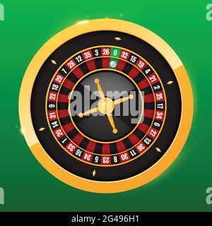 Realistisches Casino Glücksspiel Roulette Rad auf grünem Hintergrund. Vektor spielen Chance Glück Roulette Rad Illustration Stock Vektor