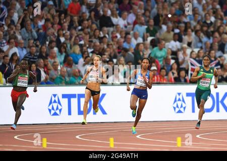 Caster Semenya (RSA, Gold), Ajee Wilson (USA, Bronze), Francine Niyonsaba (BUR, Silber). 800-Meter-Finale. Leichtathletik-Weltmeisterschaften London 2017 Stockfoto