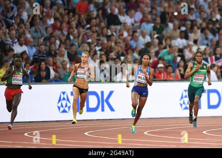 Caster Semenya (RSA, Gold), Ajee Wilson (USA, Bronze), Francine Niyonsaba (BUR, Silber). 800-Meter-Finale. Leichtathletik-Weltmeisterschaften London 2017 Stockfoto