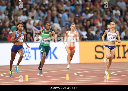 Caster Semenya (RSA, Gold), Ajee Wilson (USA, Bronze), Lynsey Sharp (GBR). 800-Meter-Finale. IAAF Leichtathletik-Weltmeisterschaften London 2017 Stockfoto