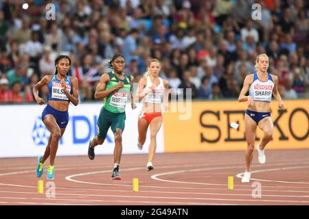 Caster Semenya (RSA, Gold), Ajee Wilson (USA, Bronze), Lynsey Sharp (GBR). 800-Meter-Finale. IAAF Leichtathletik-Weltmeisterschaften London 2017 Stockfoto