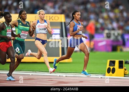 Caster Semenya (RSA, Gold), Ajee Wilson (USA, Bronze), Lynsey Sharp (GBR). 800-Meter-Finale. IAAF Leichtathletik-Weltmeisterschaften London 2017 Stockfoto