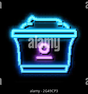 Kunststoff Tasse Joghurt Neon leuchten Symbol Illustration Stock Vektor
