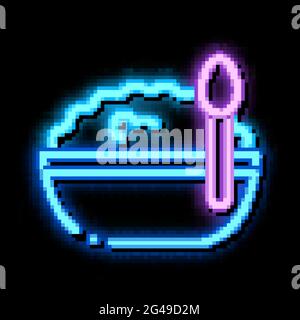 Schüssel mit Quark und Löffel Neon leuchten Symbol Illustration Stock Vektor