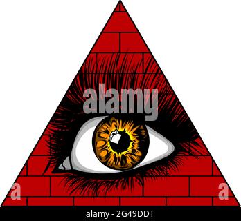 Auge der Vorsehung. Alle sehen Auge in das Dreieck auf der Pyramide Freimaurer Symbol. Stock Vektor