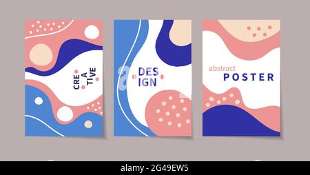 Set von Boho-Postern mit abstrakten Wellenformen. Sommerbanner mit handgezeichneten Kurvenlinien. Vorlage für die Verkaufswerbung. Vektorgrafiken Stock Vektor