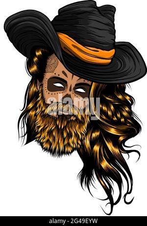 Bärtiger Cowboy in einem Hut. Cooler amerikanischer Mann Stock Vektor