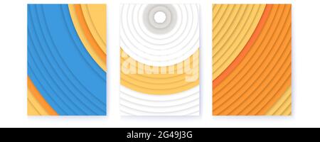 Set von Abdeckungen mit farbigen Kreisen. Abstraktes geometrisches Muster. Minimalistisches Design. Vektorgrafik. Stock Vektor