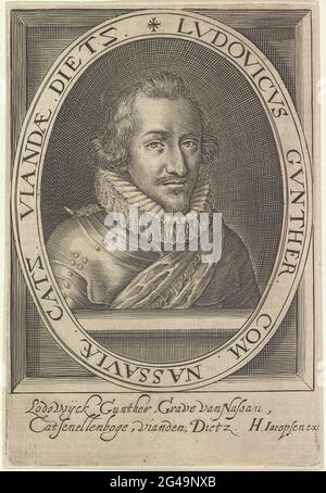 Porträt von Louis Gunther, Graf von Nassau. Porträt von Louis Gunther in einem Oval mit peripheren. Namen und Titel im Undermarge. Stockfoto