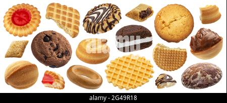 Sammlung von Cookies und Keksen auf weißem Hintergrund isoliert Stockfoto