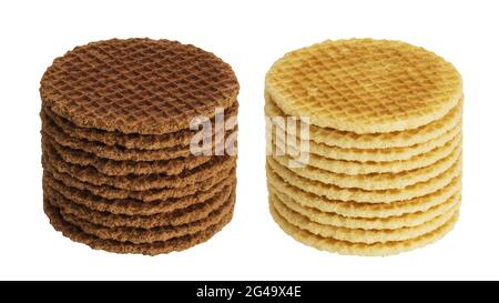 Stapel von holländischen Waffeln isoliert auf weißem Hintergrund Stockfoto