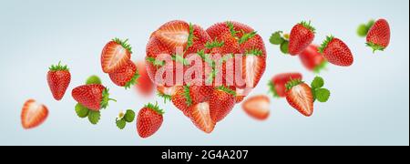 Herz aus Erdbeeren isoliert auf weißem Hintergrund Stockfoto