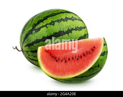 Wassermelone isoliert auf weißem Hintergrund mit Beschneidungspfad Stockfoto