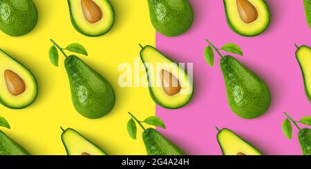 Avocado nahtlose Muster auf farbigen Hintergrund isoliert Stockfoto
