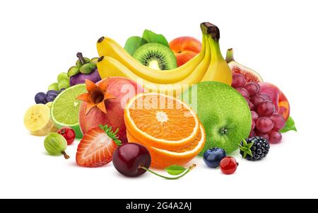 Ttropical Früchte auf weißem Hintergrund mit Freistellungspfad isoliert Stockfoto