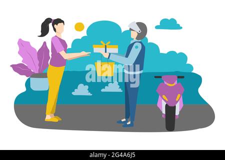 Ein Taxi-Fahrrad, das Auftrag an das Kundenkonzept sendet Stock Vektor