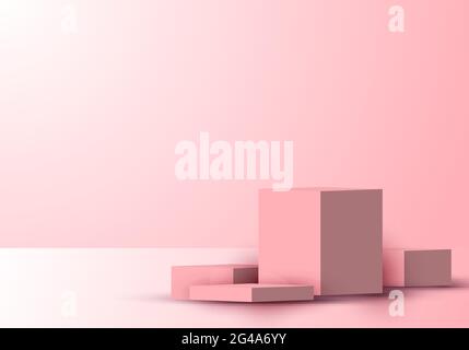 3D realistische Würfelform Podium oder Plattform Produktdisplay zeigen rosa Hintergrund mit Beleuchtung. Sie können Design für die Produktpräsentation, Mockup verwenden Stock Vektor