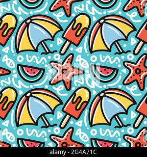 doodle Set von Sommerurlaub am Strand Stock Vektor