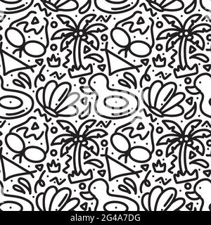 Handgezeichnetes Doodle-Set, das den Sommer am Strand spielt Stock Vektor