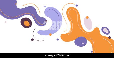 Abstrakte moderne Vorlage lila und gelb organische dynamische Formen Elemente Kompositionen von farbigen Flecken und Linien auf weißem Hintergrund. Vektor illustrr Stock Vektor