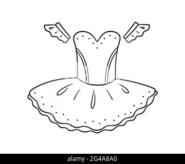 Niedliches Ballerina-Kleid. Ballett Kostüm zum ausmalen. Isolierte Vektordarstellung im Doodle-Stil auf weißem Hintergrund Stock Vektor