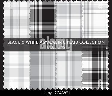 Asymmetrische Plaid nahtlose Musterkollektion enthält 8 Designs für Mode Textilien und Grafiken Stock Vektor